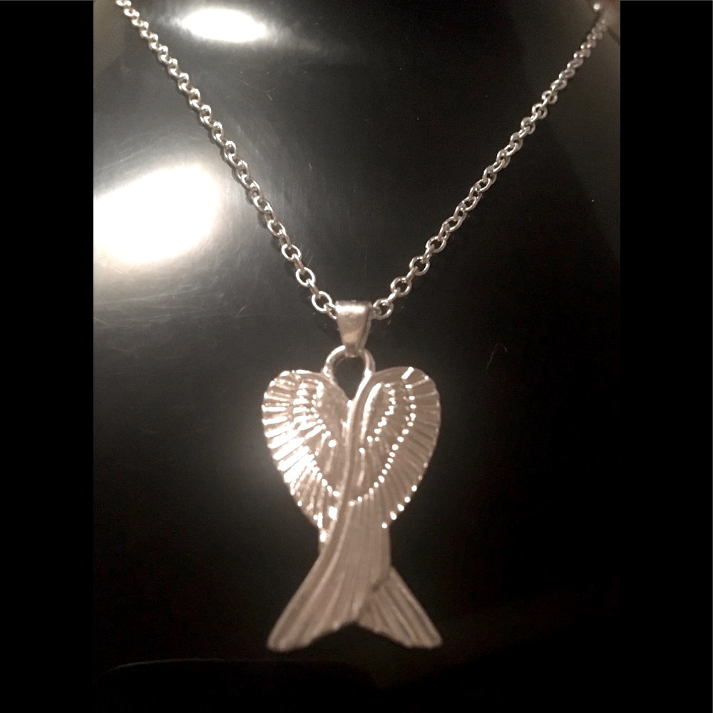 Unique carving Of Angel Wing Also Known As Ribbon Style Pendant S925 Necklace